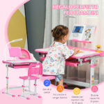 Banco Scuola Regolabile con Sedia per Bambini 6-12 Anni, 70x49,5x80-105 cm, Rosa - immagine 4