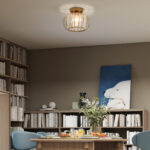 Plafoniera LED Moderna e Minimal a Gabbia con 18 Cristalli, in Metallo Oro, Ø27x19 cm - immagine 7