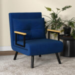 Poltrona Letto 3 in 1 con Schienale Reclinabile e Cuscino, in Tessuto Effetto Velluto, 63x73x81 cm, Blu - immagine 7