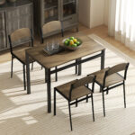 Set da Pranzo da 5 Pezzi con 1 Tavolo Rettangolare 1x63x76,5 cm e 4 Sedie 45x40x82 cm, in Acciaio e MDF - immagine 9