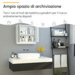 Armadietto Bagno a 2 Ante con Specchiera e Ripiano Regolabile in MDF, 48x14,5x45cm, Bianco - immagine 6