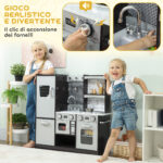 Cucina Giocattolo per Bambini 3-8 Anni in Legno con Accessori, Frigo, Lavandino e Manopole con Suoni, Marrone - immagine 4