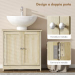 Mobile Sottolavabo a 2 Ante con Ripiano Regolabile e Intaglio a U, 60x30x60 cm, Rovere - immagine 7