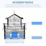 Gabbia per Uccelli in Metallo e Plastica con Maniglia di Trasporto e Vassoio Estraibile, 50,5x41x63 cm, Bianco - immagine 6