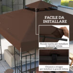 Copertura per Gazebo da Giardino 3x3m UPF30+ a 2 Livelli in Poliestere color Caffè - immagine 5