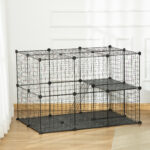 Gabbia Modulare per Conigli e Porcellini d'India Multilivello con 3 Porte e Fili d'Acciaio, Nero - immagine 2