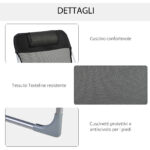 Sdraio da Giardino Pieghevole con Schienale Reclinabile  e Cuscino, in Metallo e Texteline, 182x56x28 cm, Nero - immagine 6