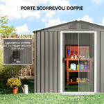 Casetta da Giardino in Lamiera di Acciaio con Porte Scorrevoli, 236x174x190cm, Grigio - immagine 5