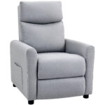 Poltrona Reclinabile 135° max in Tessuto Effetto Lino, Schiuma, Acciaio e Legno, 73x86x1 cm, Grigio Chiaro