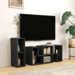 Mobile TV 75" max Modulabile con 2 Ripiani a L e Mensola Rettangolare, in Legno, 134-180x30,5x44 cm, Nero - immagine 2