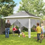 Gazebo da Esterno ad Altezza Regolabile con Zanzariere, in Metallo e Tessuto Oxford, 3,3x3,3x2,8 m, Grigio Scuro - immagine 2