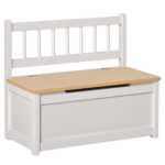 Cassapanca per Bambini 2 in 1 in Legno con Pistone per Chiusura Sicura, 60x30x50cm Bianco e Legno Naturale
