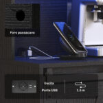 Credenza da Cucina Alta Stile Rustico con 2 Armadietti, Portabottiglie, Prese di Ricarica e Luci LED, Nero - immagine 5