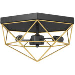 Lampada da Soffitto Stile Industriale Geometrica con 3 Attacchi E27 per Lampadine LED, Nero e Oro