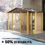 Casetta da Giardino in Acciaio Effetto Legno e Doppie Porte Scorrevoli, 278x195x215 cm, Marrone - immagine 5