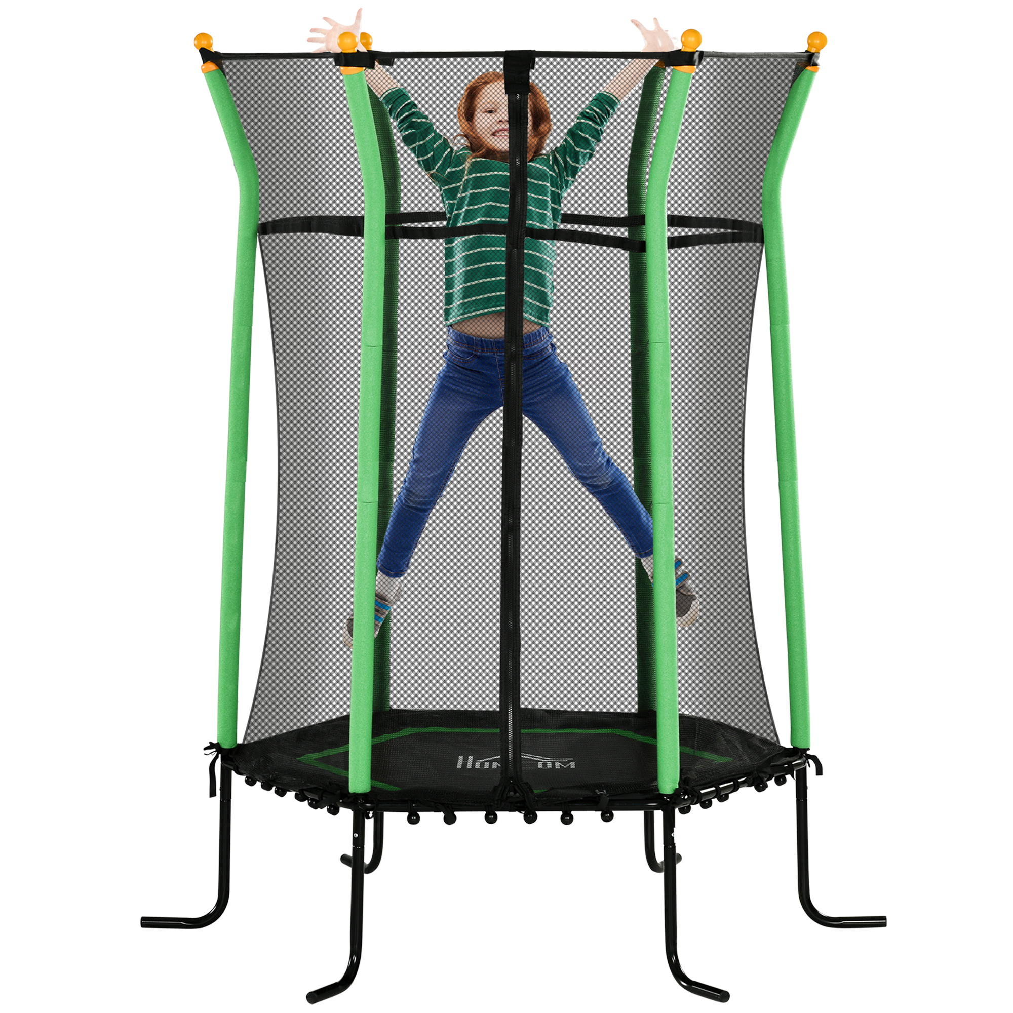 ypP459194969ccbb1.jpg Trampolino Elastico per Bambini 3-10 Anni con Ingresso a Cerniera e Pali Imbottiti, Ø163,5x190 cm, Verde - immagine 1