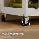 Carrello Cucina con Portabottiglie, 3 Ante, 4 Ruote e Cassetto, Mobiletto Cucina Salvaspazio per Microonde e Spezie in Legno, 67x37x87 cm, Bianco e Rovere - immagine 5