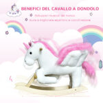Cavallo a Dondolo Unicorno con Musica in Metallo e Legno 65x32x55cm - immagine 5