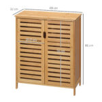 Mobile Bagno Moderno a 2 Ante con 2 Ripiani Ventilati in Bambù, 68x32x86 cm, color Legno - immagine 3