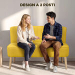Divano 2 Posti in Tessuto Effetto Lino Senza Braccioli con Gambe in Legno, 117x56,5x77 cm, Giallo - immagine 6