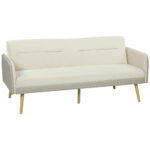Divano Letto 3 Posti con Schienale Reclinabile e Rivestimento Effetto Velluto, 185x84x83 cm, Beige