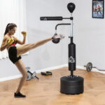 Sacco Boxe da Terra 4 in 1 con 2 Speedball, Barra Girevole e Sacco, Altezza Regolabile da 160-230cm, Nero - immagine 8