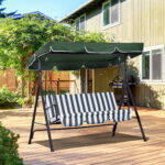 Dondolo da Giardino a 3 Posti con Tettuccio Inclinabile e Cuscini, 172x110x153 cm, Verde - immagine 2