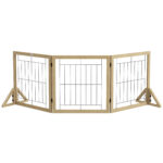 Cancellino per Cani Pieghevole con 3 Pannelli e Piedini Triangolari, 210x70 cm, Legno Naturale