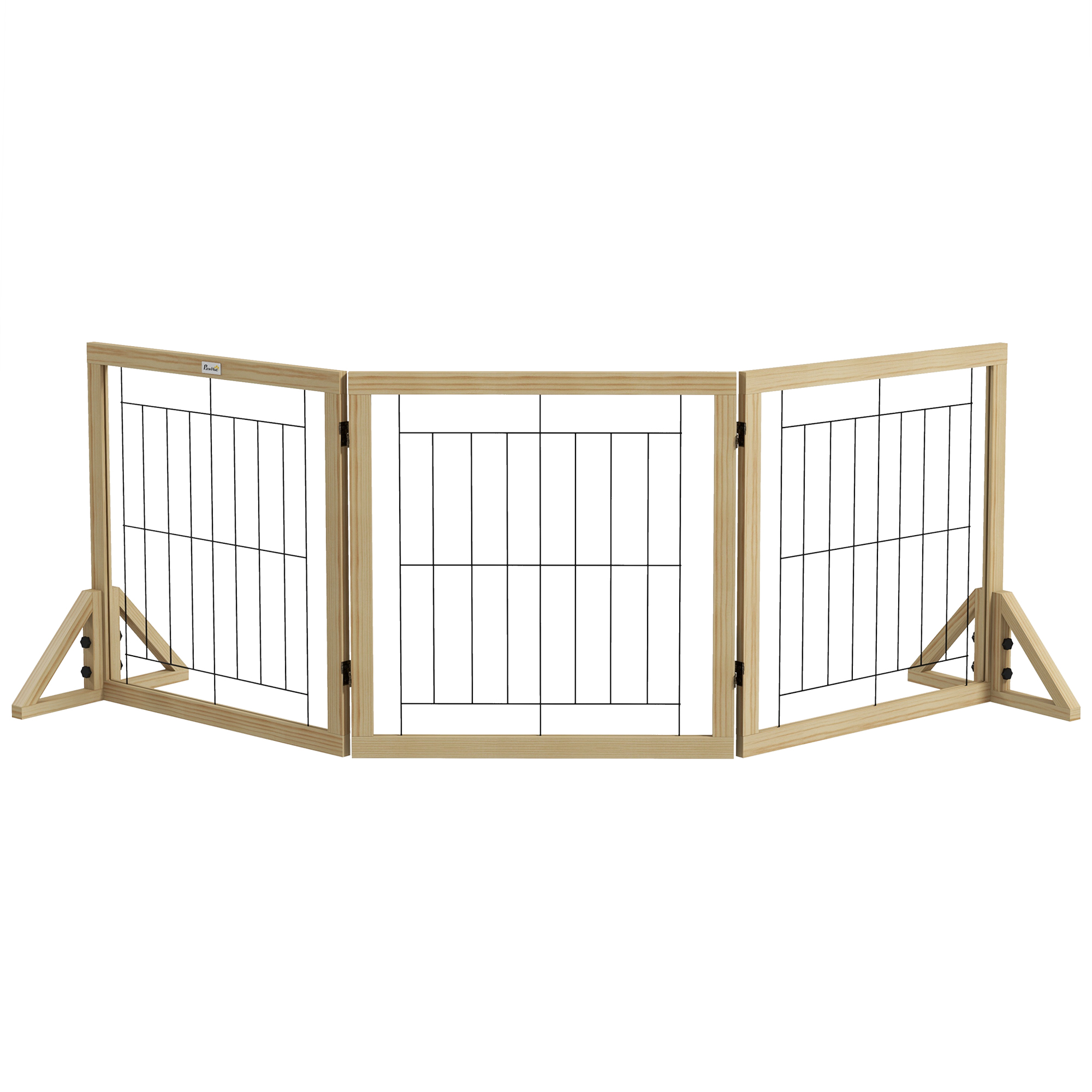 z5Gef319b5503504b.jpg Cancellino per Cani Pieghevole con 3 Pannelli e Piedini Triangolari, 210x70 cm, Legno Naturale - immagine 1