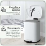 Bidone Immondizia da 12L a Pedale con Chiusura Silenziosa, in Metallo e PP, 24,5x32x34,5 cm, Bianco - immagine 5