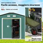 Casetta da Giardino con 2 Porte Scorrevoli e 4 Prese d'Aria in Acciaio, 340x386x2cm, Verde - immagine 5