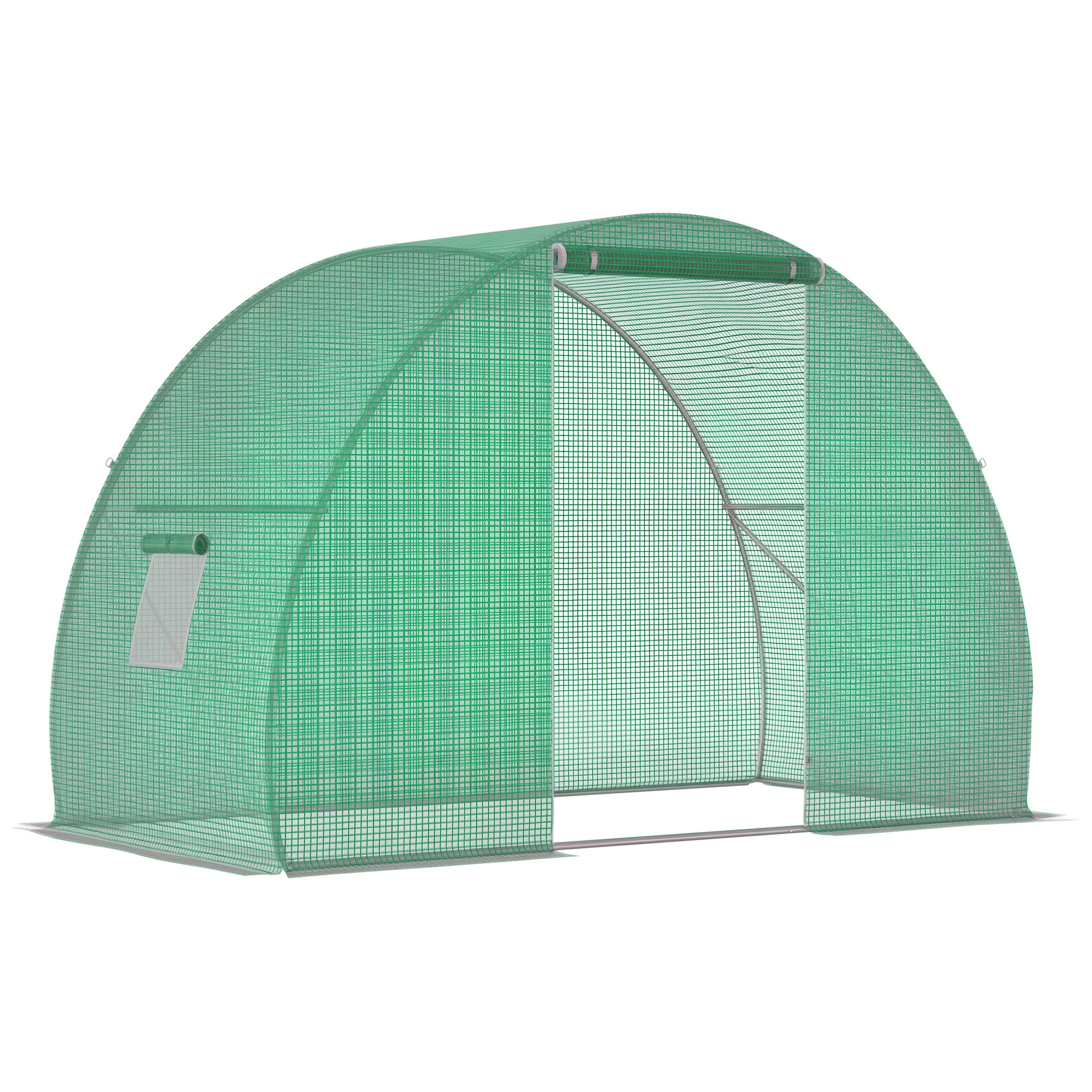z7F7d5197f54c5ab9.jpg Serra a Tunnel con Porta Avvolgibile e Finestre, Copertura PE e Struttura in Acciaio, 1,5x3x2m, Verde - immagine 1