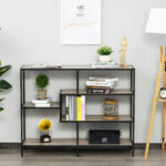 Scaffale Libreria Asimmetrica Stile Industriale in Legno e Metallo - immagine 2