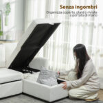 Divano Letto Angolare Effetto Lino con Vano Portaoggetti a Scomparsa, 192x148x86 cm, Bianco Crema - immagine 6