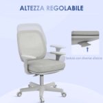 Sedia da Ufficio Ergonomica e Reclinabile ad Altezza Regolabile con 5 Rotelle, 55x48x82,5-94,5 cm, Grigia - immagine 5