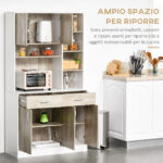 Credenza Cucina Multifunzione con Cassetti e Vani Aperti, in Legno, 1cm, Bianco - immagine 4