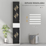 Colonna Bagno Salvaspazio in Legno con 2 Armadietti e Cassetto, 30x28x180 cm, Nero - immagine 5