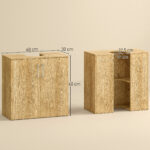 Mobiletto Bagno Sottolavabo Sospeso a 2 Ante con 2 Ripiani in Legno, Colore Naturale - immagine 3