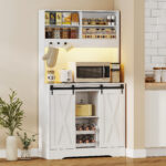 Credenza Cucina con Prese Elettriche, Luce LED, Portabottiglie e Ante Scorrevoli, 1x38x180 cm, Bianco - immagine 2