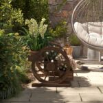 Fioriera da Esterno a 3 Livelli con Ruote Decorative in Legno di Abete Carbonizzato, 62x61x57 cm - immagine 8