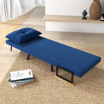 Poltrona Letto 3 in 1 con Schienale Reclinabile e Cuscino, in Tessuto Effetto Velluto, 63x73x81 cm, Blu - immagine 8