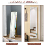 Specchio da Terra e da Parete con Struttura in Legno, Supporto Pieghevole con Cerniera, 37x43x156cm, Noce Chiaro - immagine 5