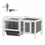 Conigliera da Esterno con Casetta, Area di Corsa e Vassoio, in Legno, Metallo e PET, 105x57,5x51,5 cm, Grigio - immagine 3