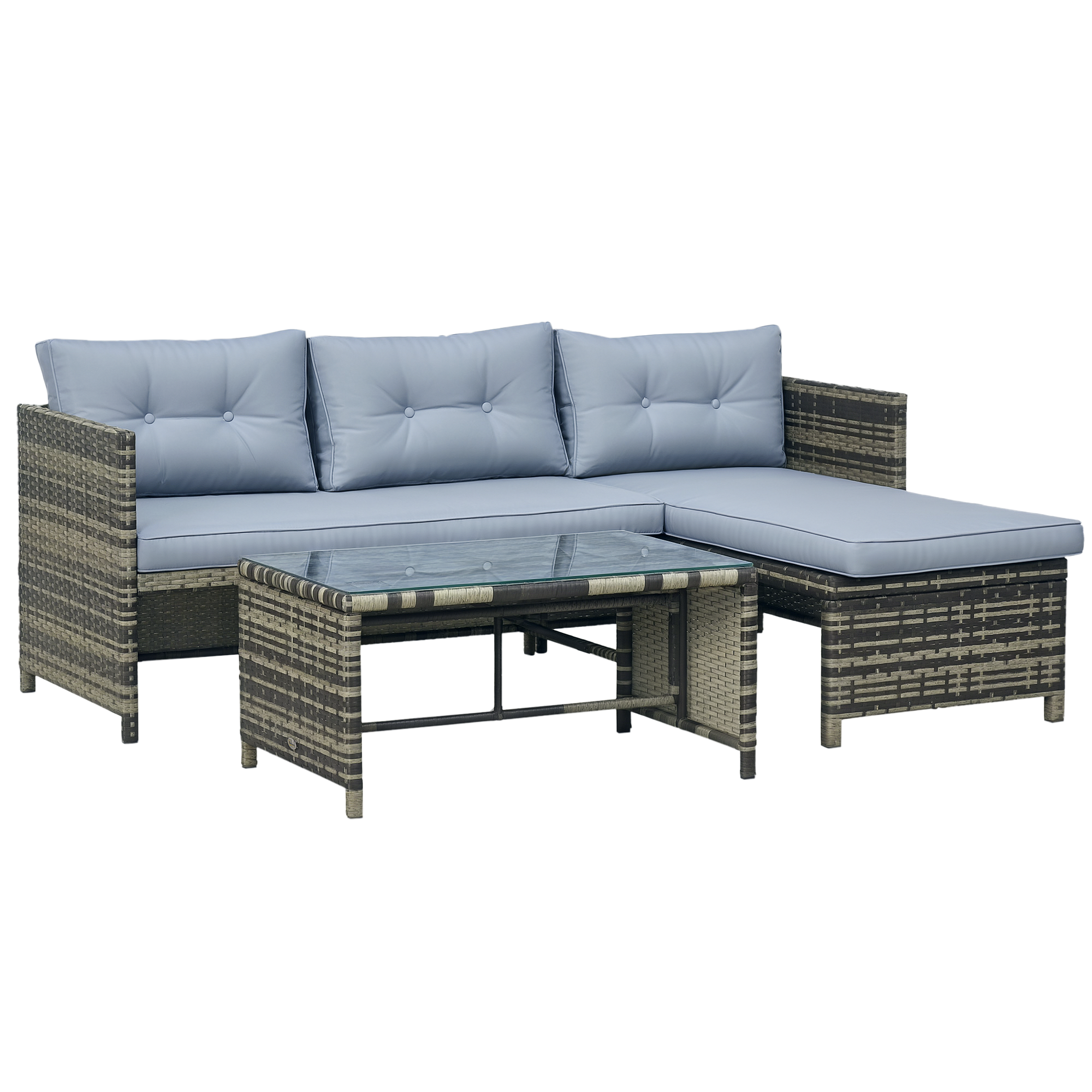 zQY18919782621bf4.png Salotto da Giardino con Divanetto, Chaise Longue e Tavolino in Rattan PE con Cuscini, Grigio - immagine 1