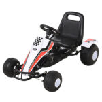Go-Kart a Pedali Bianco per Bambini 3-6 Anni con Sedile Regolabile, Ruote in Plastica, Freno a Mano e Cambio
