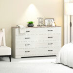 Cassettiera 8 Cassetti Moderna in Legno, 140x40x86 cm, Noce e Grigio Chiaro - immagine 9