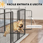 Recinto per Cani a 12 Pannelli Modulabili da 68x1,5x80cm in Acciaio Nero con Porta di Ingresso - immagine 5