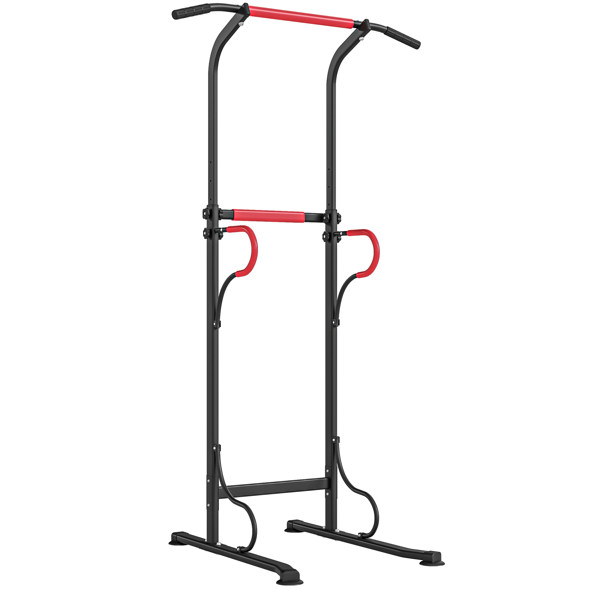 zTa1b2199998e0a20.jpg Barra per Trazioni Power Tower Stazione Fitness Multifunzione con Altezza Regolabile 171-219cm Nero Rosso - immagine 1