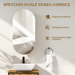 Specchio Bagno Ovale Moderno con Armadietto e Due Ripiani, 45x90 cm, Bianco - immagine 4