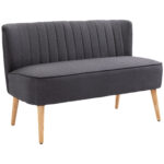 Divano 2 Posti Moderno in Tessuto Senza Braccioli, Divanetto da Salotto con Gambe in Legno, 117x56,5x77 cm, Grigio Scuro